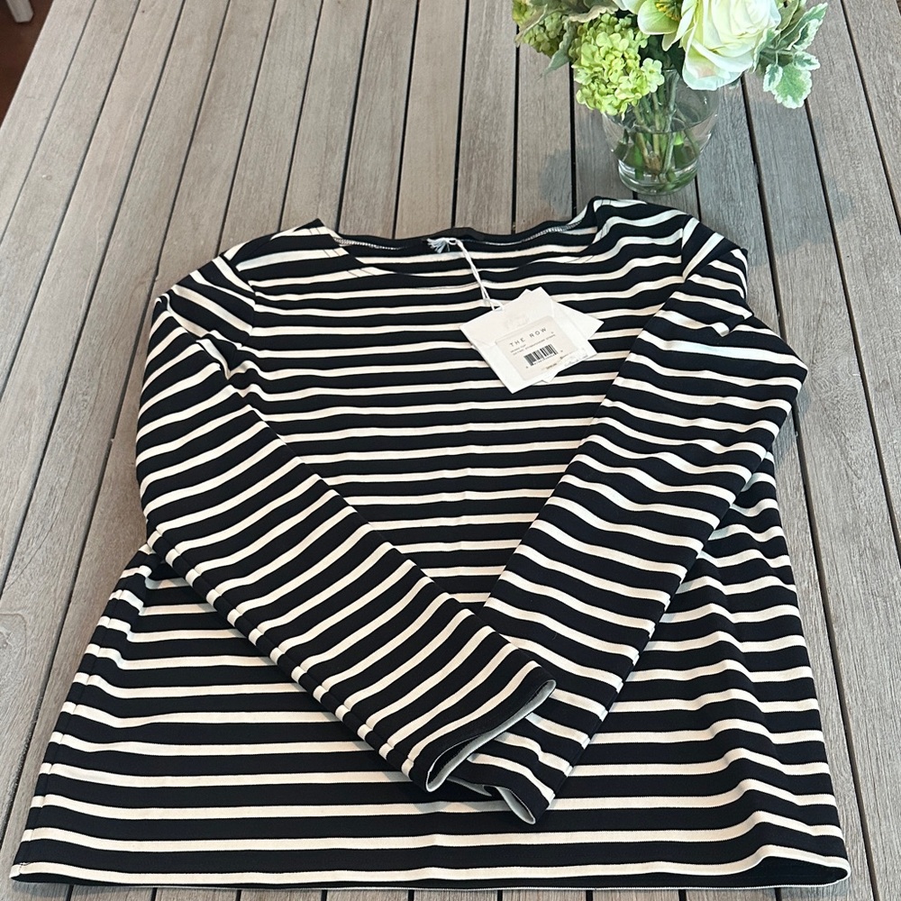 THE ROW 
Moris Top Navy and Ivory Striped Long Sleeve Top